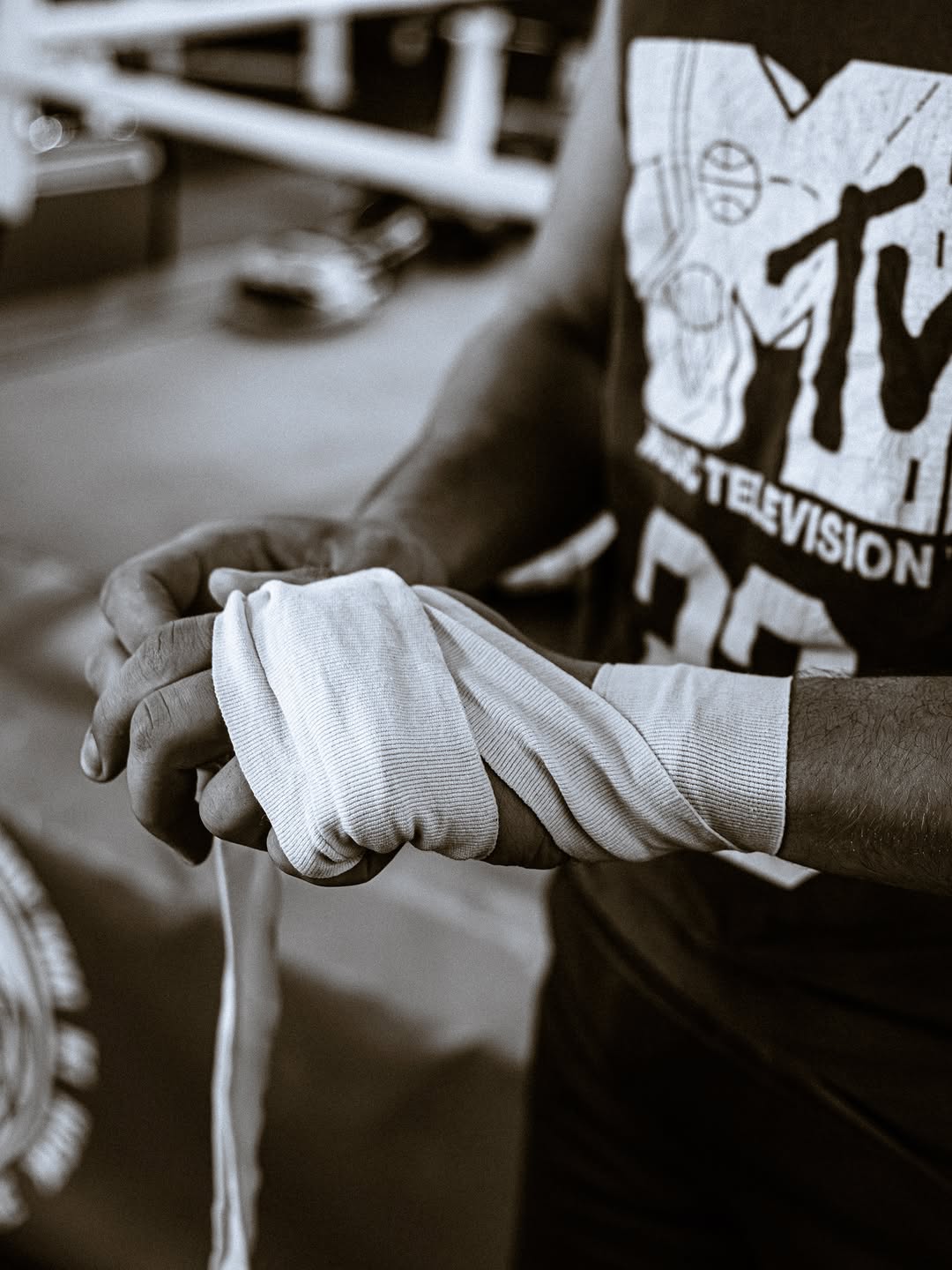Close view of wrapped hands before training